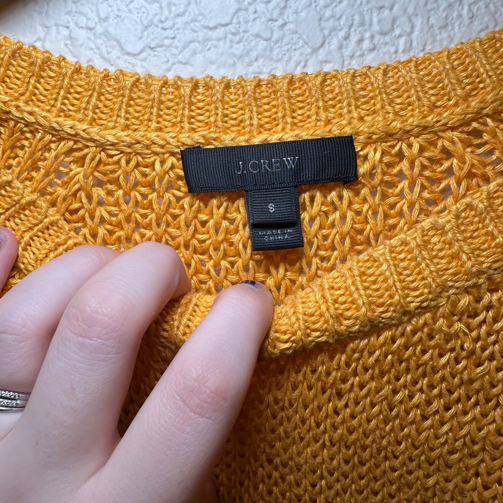 J. Crew Womens Small Sweater Short Sleeve Linen Knit Yellow Fringe‎ Boho Spring - Picture 3 of 4